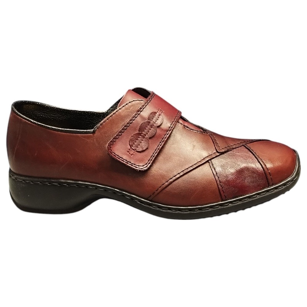 Rieker Dorveld Loafers Shoes Mens Size 7 Red Black‎ Leather Round Toe Slip On